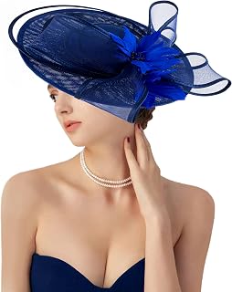 Womens Church Derby Fascinator Hats,20s 50s Linen Feather Vintage Feather Wedding Tea Party Derby Hats