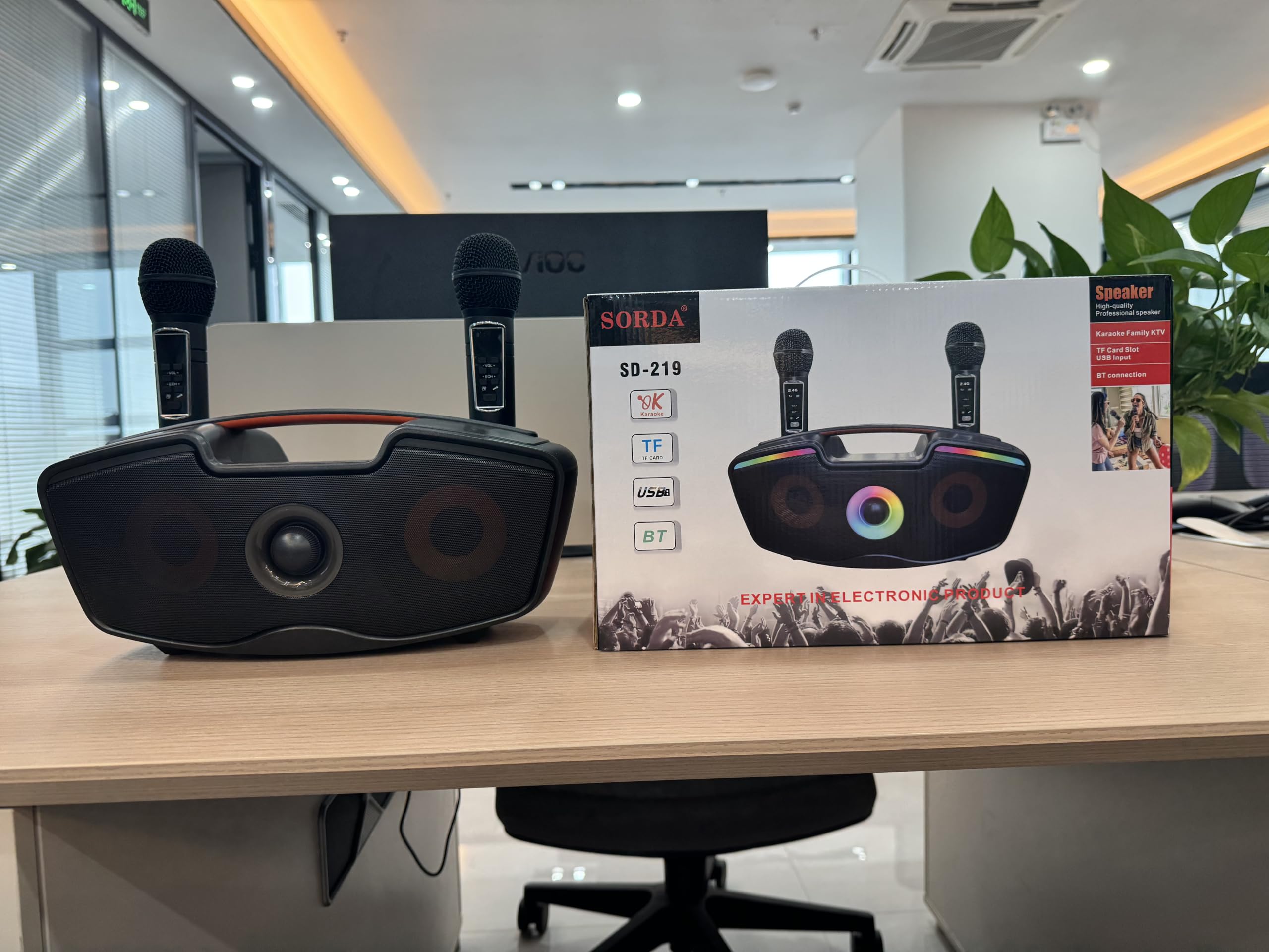 Bluetooth-Karaoke-Maschine für Erwachsene und Kinder, Tragbarer 80-W-Lautsprecher mit 2 Kabellosen Mikrofonen, Echo-Regler, Unterstützt USB/AUX/TF-Karte, Geschenkidee für Drinnen und Draußen