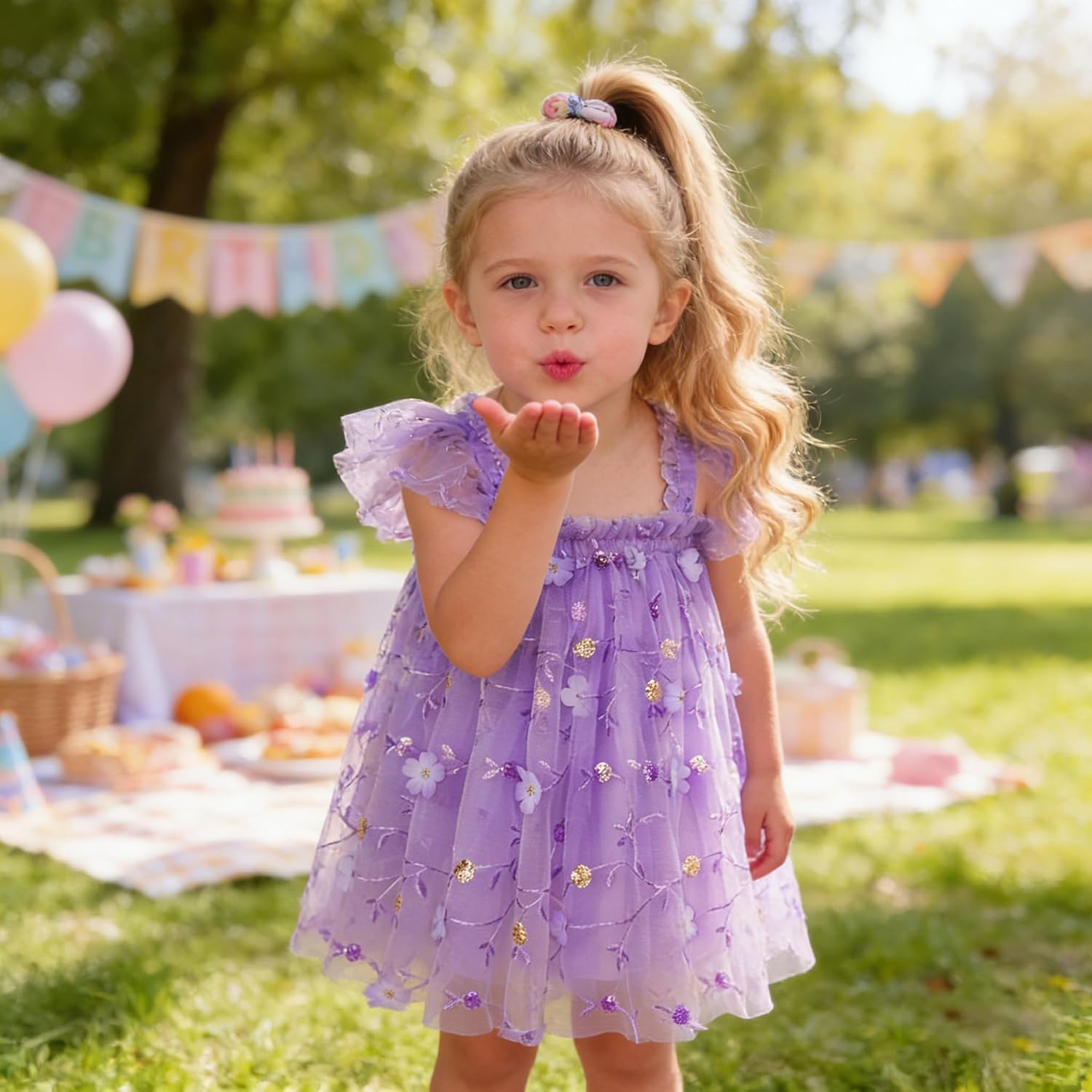 AGQT Baby Girls Tulle Dress Toddler Flower Fairy Wings Tutu Dresses 6M-5T | 3D Butterfly Gowns for Wedding, Birthday, Party, Holiday, Photoshoot, Baptism, Party, Flutter Sleeve Princess Dress Up