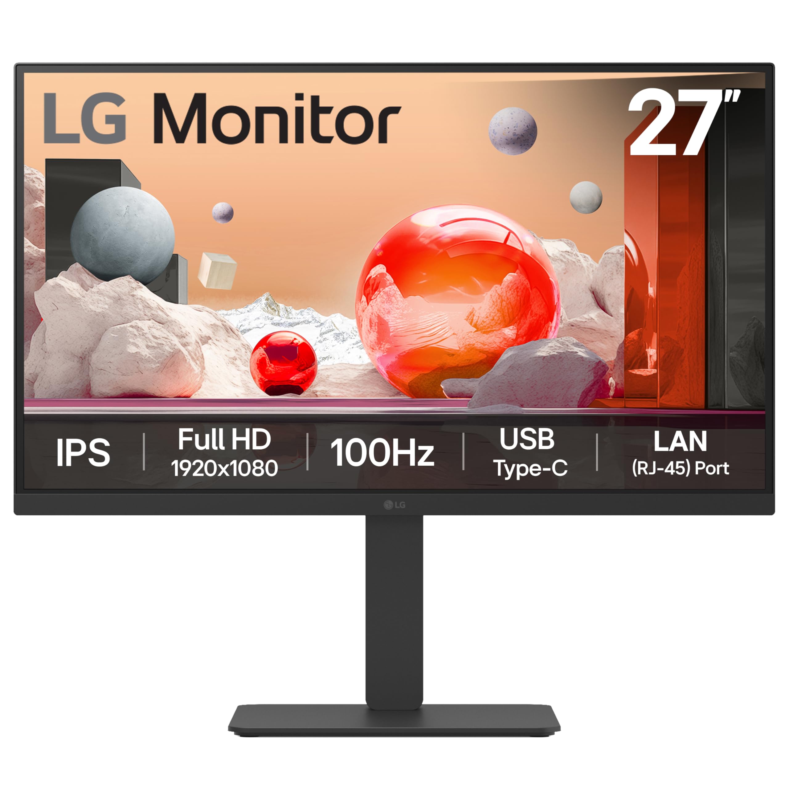 LG Monitor 27BA750 - FHD 1080p IPS 27 inch, 100Hz, 5ms, Office Display, Built-in Power/KVM/Speakers, LAN (RJ45), USB-C, USB Hub, D-Sub, HDMI, DisplayPort, Matte Black