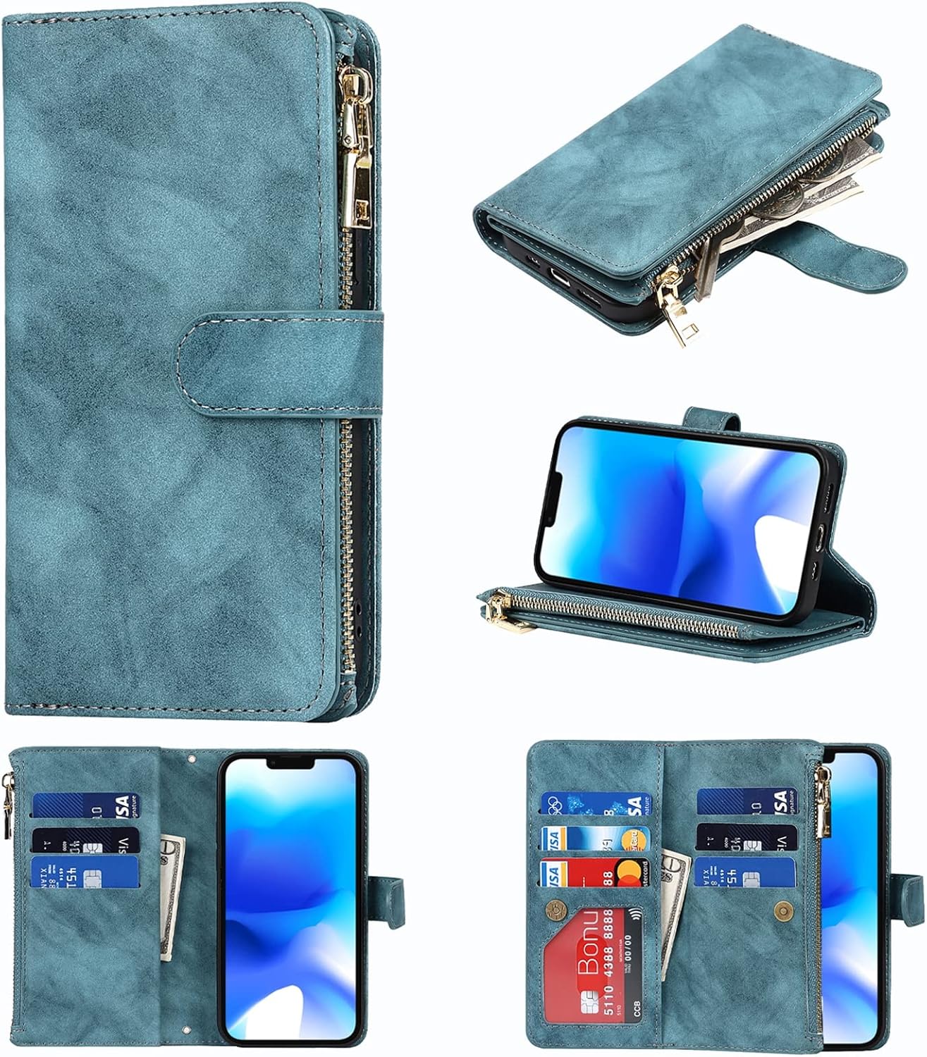 Jaorty for iPhone 13/14 Phone Case Wallet for Women Men with Card Holder,for iPhone 14/13 Crossbody Case with Strap Shoulder Lanyard, Zipper Pocket PU Leather Cases,6.1 Inch Blue - Image 7
