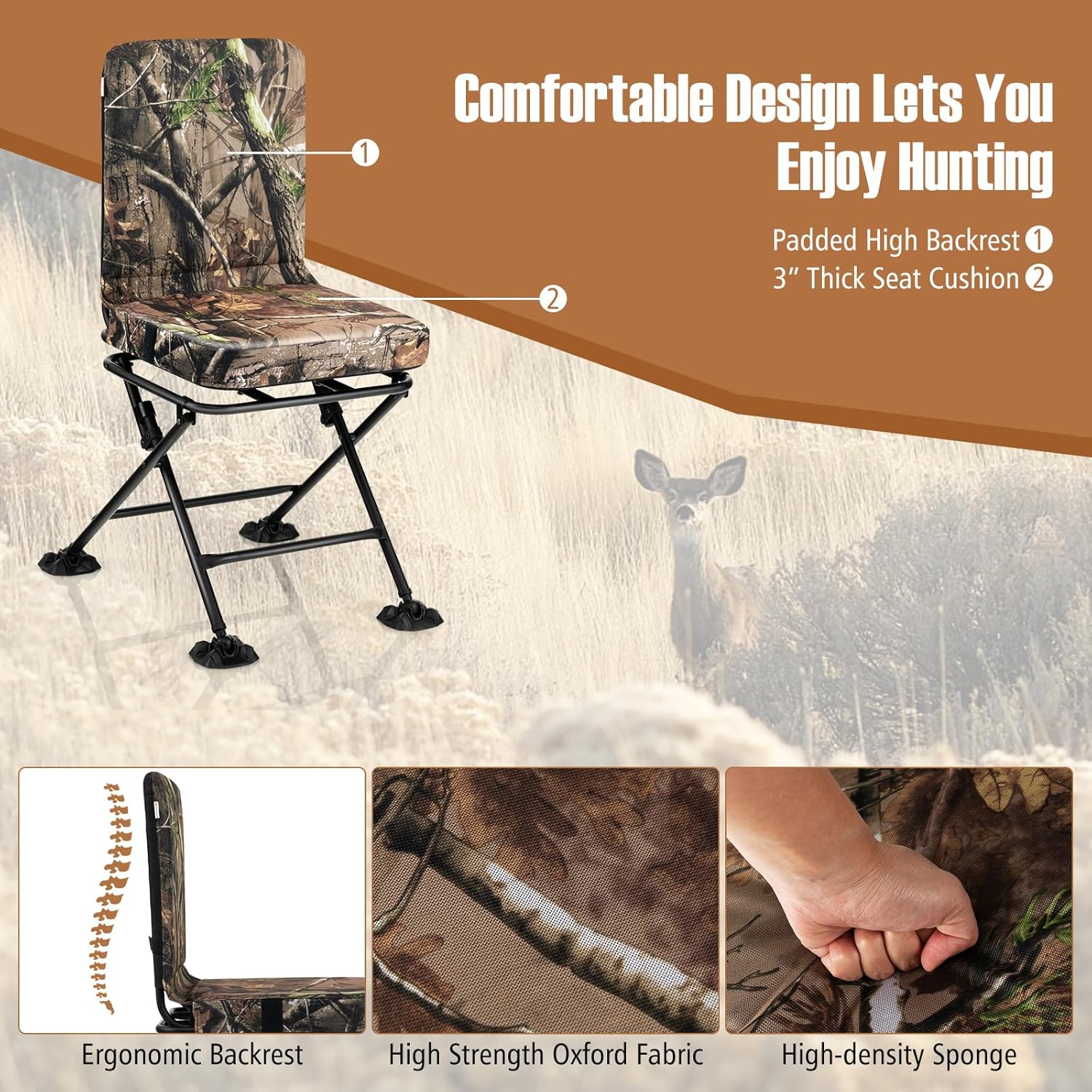 Goplus Hunting Chair, 360° Swivel Hunting Blind Chair w/AllTerrain