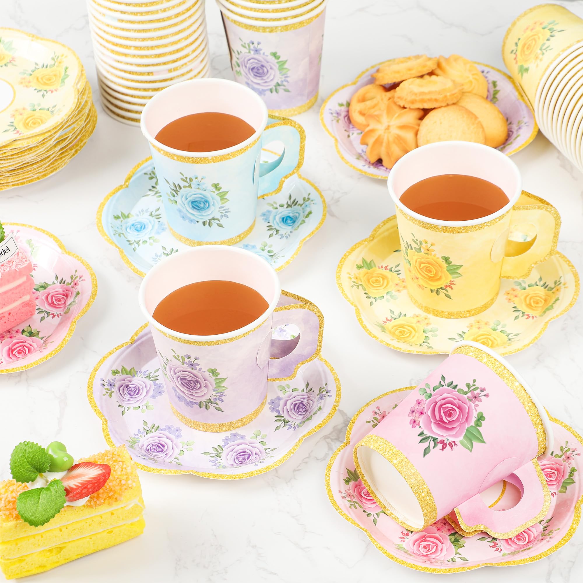 Amazon.com: 24 Sets Floral Paper Tea Cups and Saucers Disposable