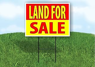 LAND FOR SALE RED YELLOW - Double Sided Yard Sign ROAD SIGN with Stand
