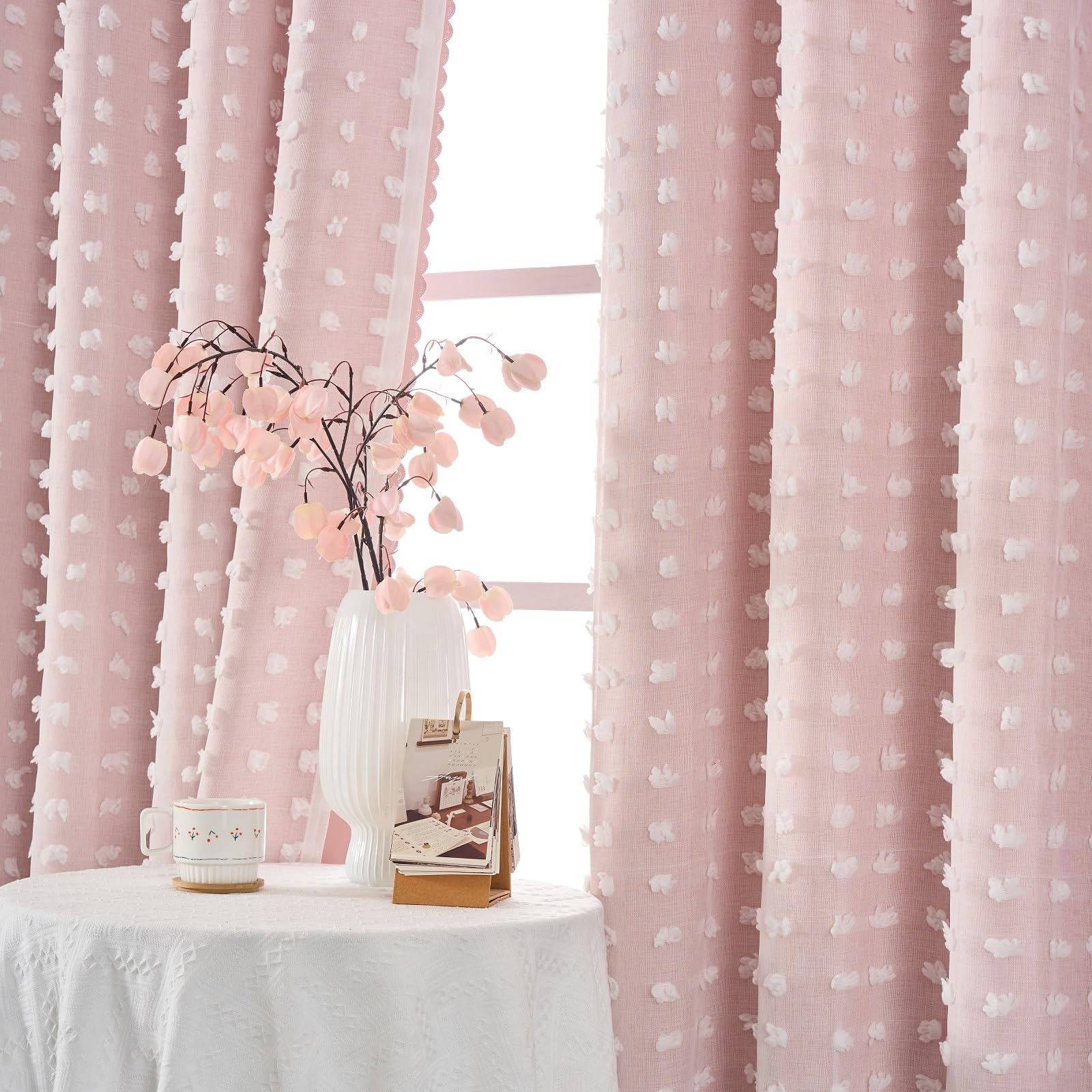 Light Pink Blackout Curtain Drapes Girls Room Decor 84 Inches Long Pom Pom