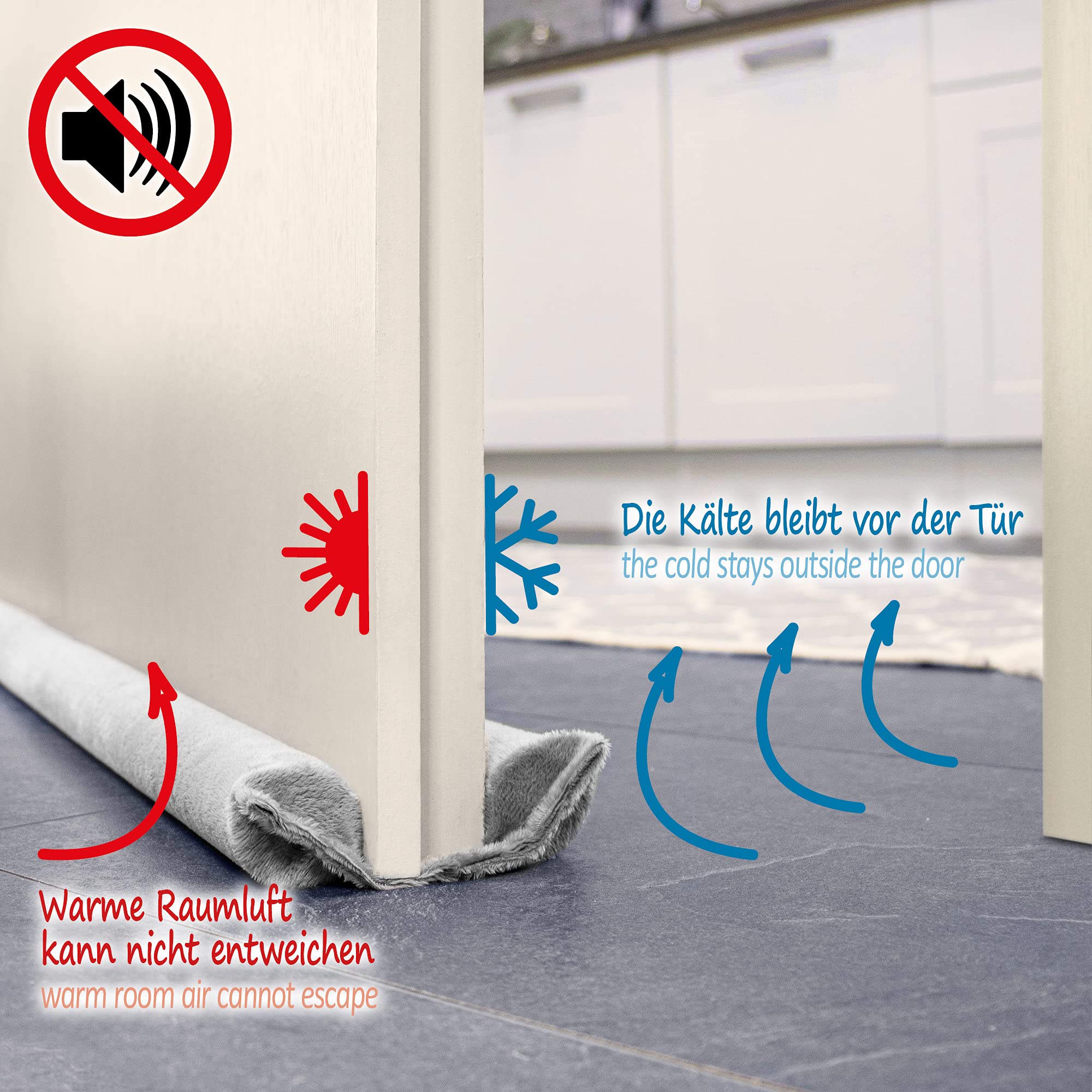 COM-FOUR® 2x paraspifferi per la porta - guarnizione inferiore della porta in microfibra - paraspifferi con doppia guarnizione - protezione da correnti d'aria e rumore (02 Stück - grau)