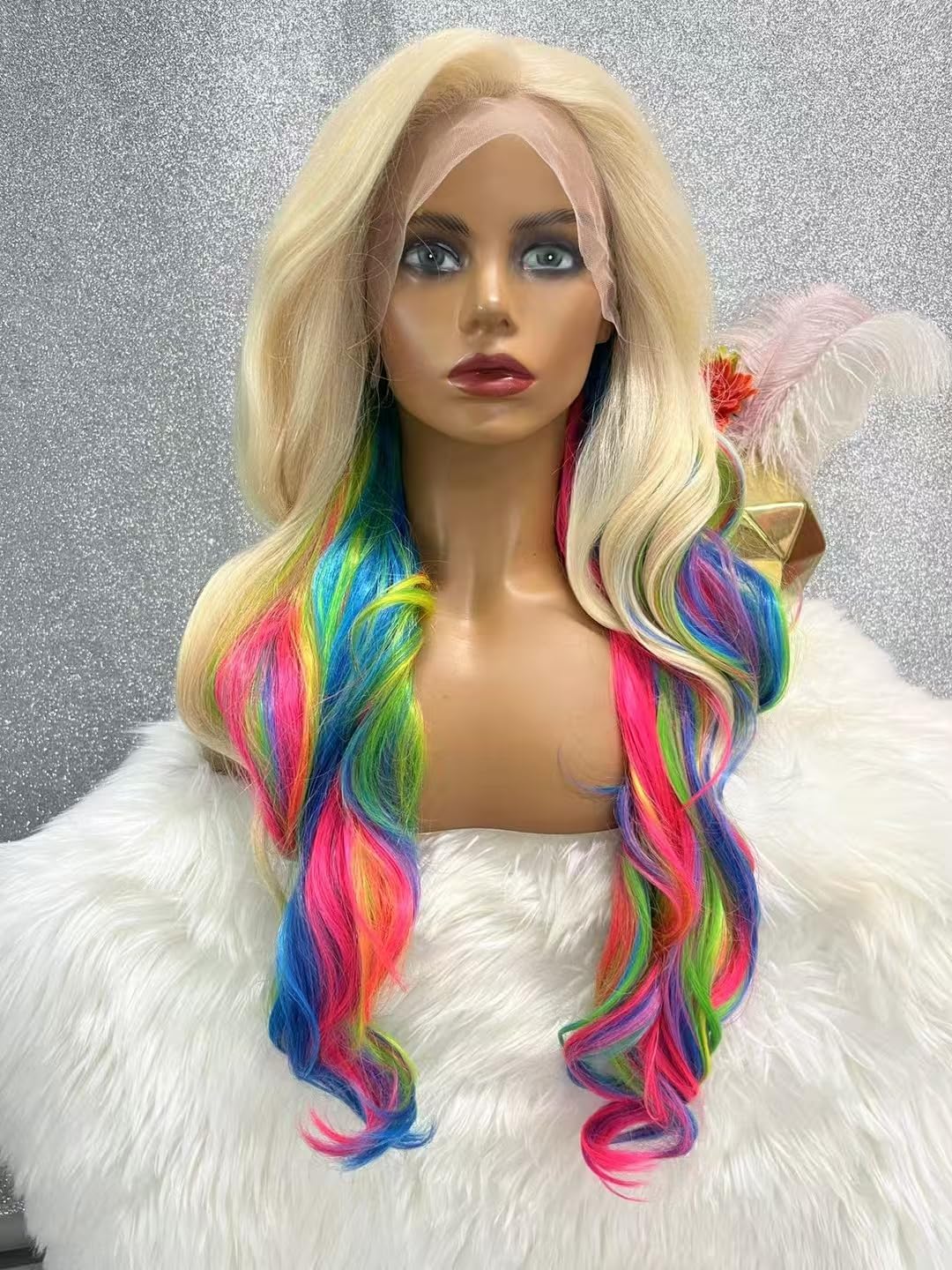 Synthetic 613# Rainbow Lace Front Wigs For Women Hair Heat Resistant Fiber Long Wavy Wigs