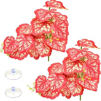 QUOZUO 2 Pack Reptile Plants, Artificial Hanging Plants with Suction Cups, Habitat Decor Plastic Vines Decorations for Bearded Dragons Lizards Snake Geckos Frogs - Red