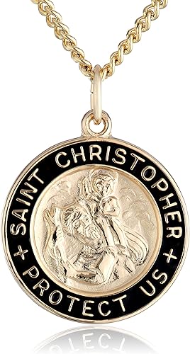 Tienda Collection Sterling Silver Round Saint Christopher Medal Pendant Necklace with Blue Epoxy Edge and Rhodium Plated Stainless Steel Chain