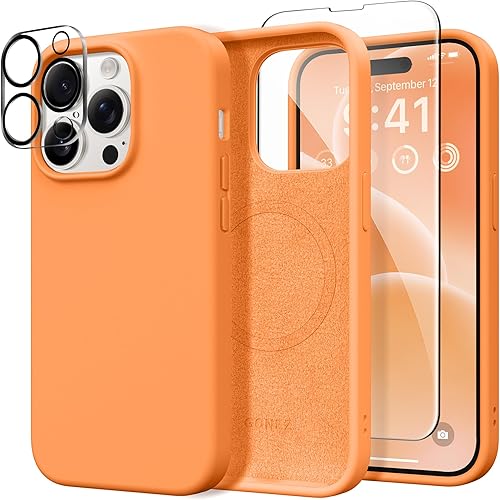 Miniatura 130 de GONEZ Funda de silicona para iPhone 14 Pro Max, compatible con MagSafe, con protector de pantalla + protector de lente de cámara, silicona líquida a