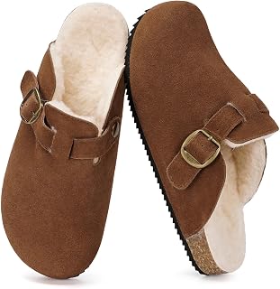 Zuecos y Mules para Hombre Mujer Zapatillas de Estar Invierno Pantuflas de Piel con Corcho Cerradas Zapatos Cálido y Cómodas de Interior Exterior 36-48
