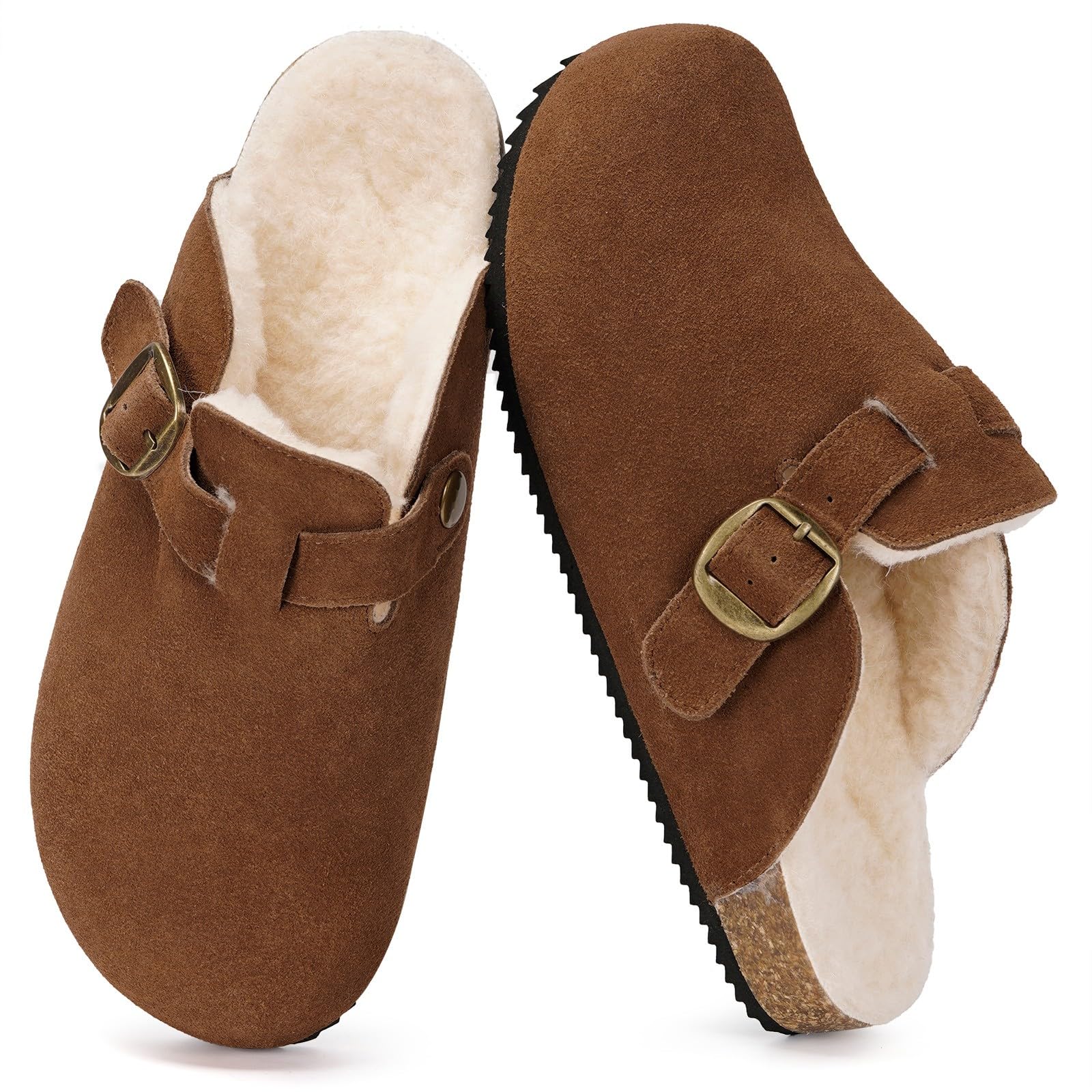 Dokela Pantofole Uomo Donna Invernali in Chiuse Ciabatte in Pelle Zoccoli e Sabot in Sughero Suola Scarpe Calde e Comode 36-48