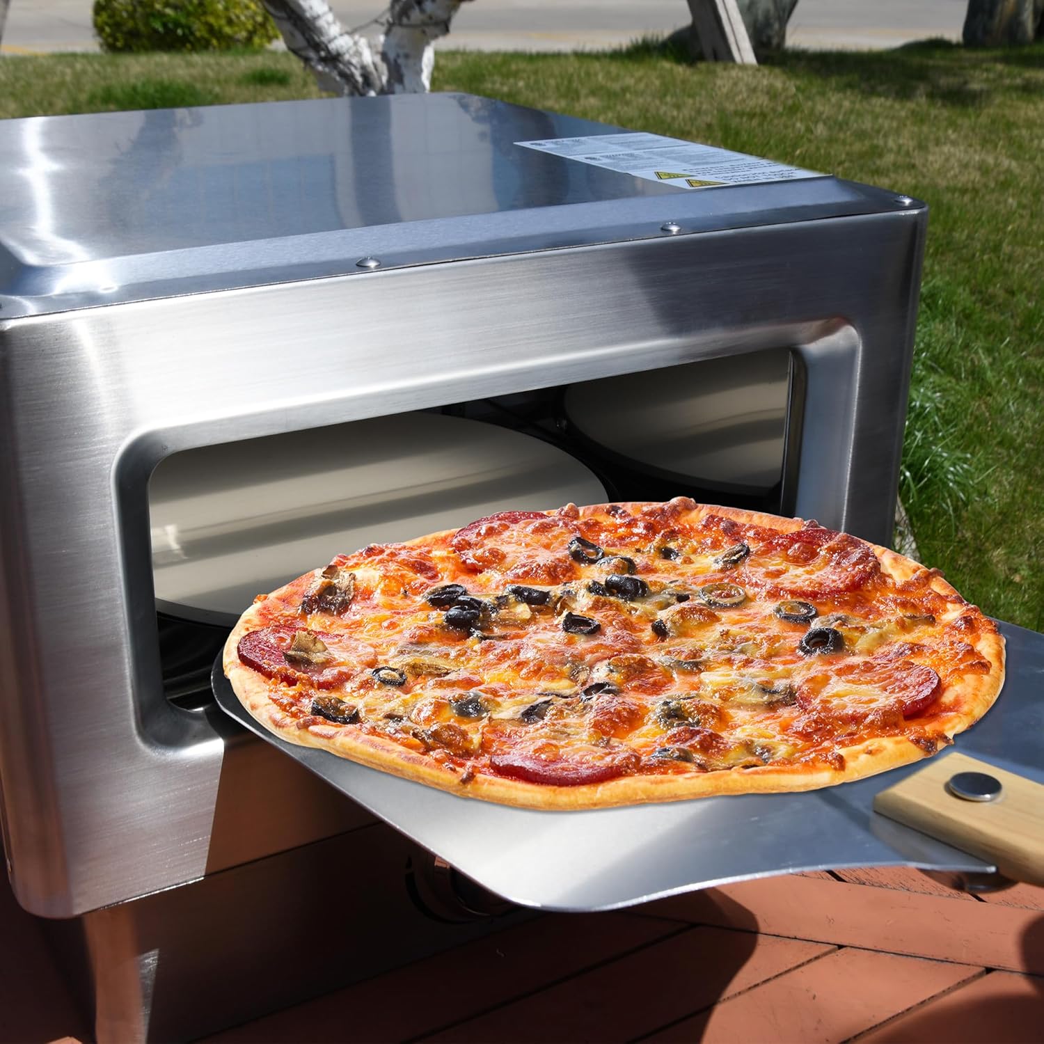 12" Portable Propane Gas Pizza Oven - High-Heat Outdoor Pizza Oven with Cordierite Stone Surface - Wide-Mouthed Opening for Backyard, Camping, and Picnics (Silver)