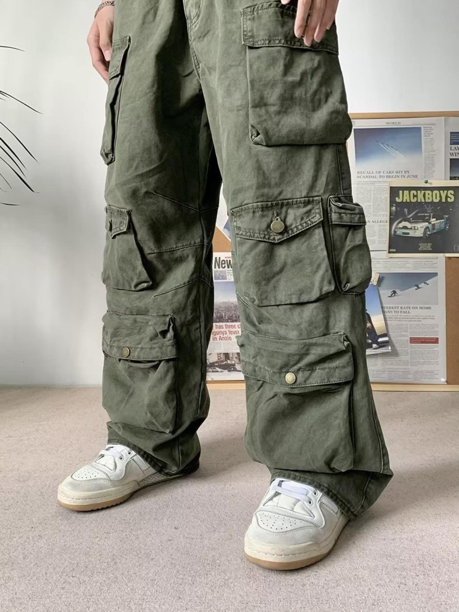 【EEUN】Maki String Cargo Pants LNSIN Y2K Cargo Pants Multi-pocket Overalls Men Harajuku