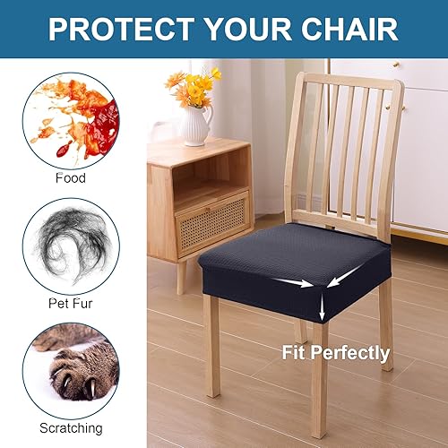 Miniatura 5 de smiry Stretch Jacquard Seat Covers for Dining Room Chairs Set of 6, Removable Washable Chair Seat Protector Slipcovers, No Rear Covers, Dark Grey