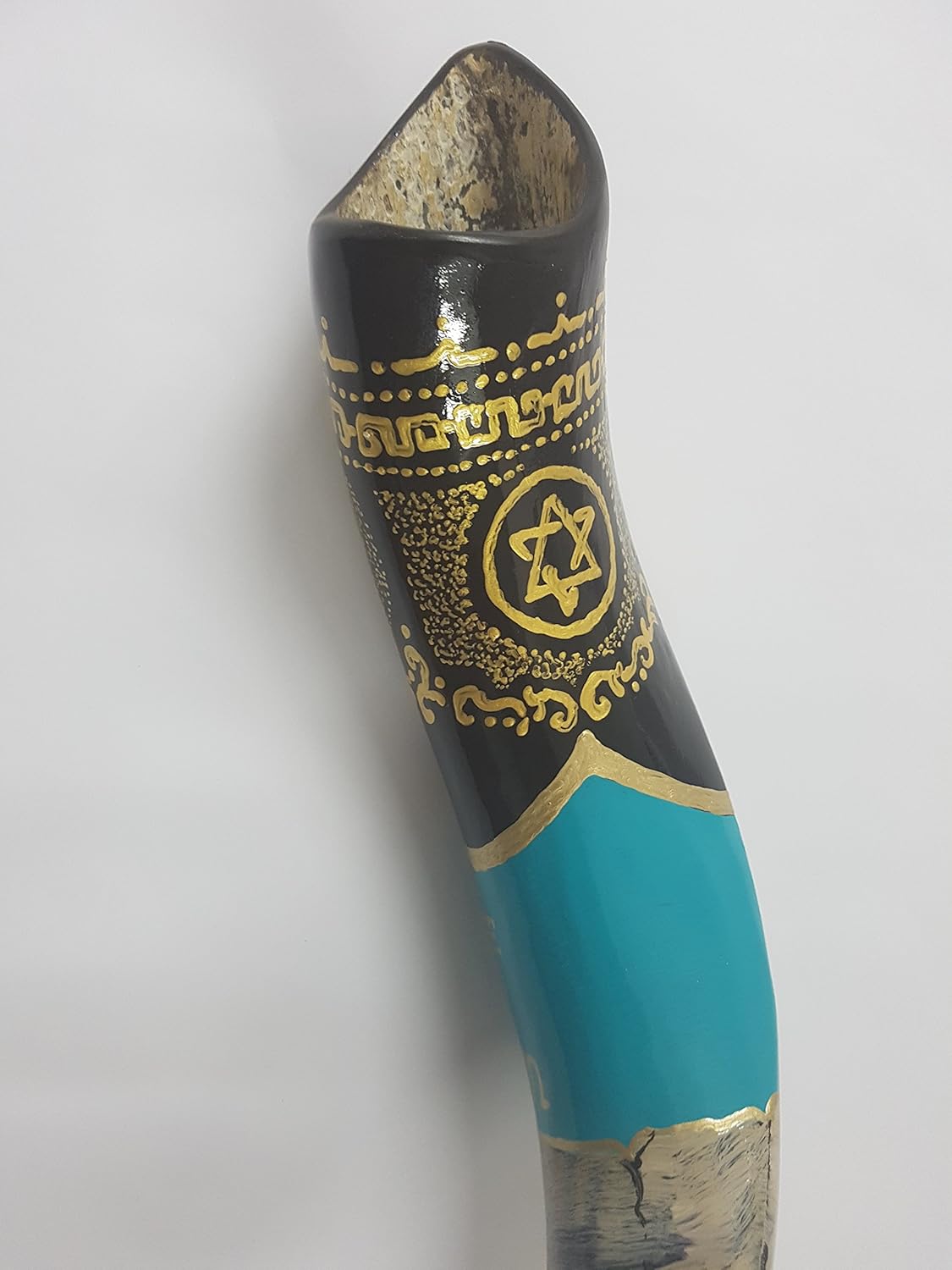 Extra Large Hand-Painted Kudu Shofar - 40"-42" Jerusalem, Kotel & Tallit Design + Shofar Bag