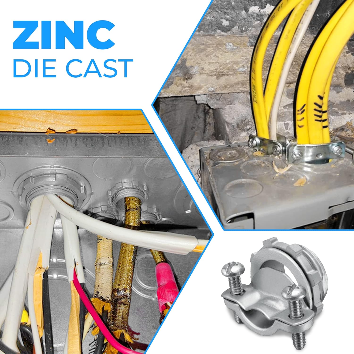 OhLectric 1-¼” Cable Connectors for Locknut to Terminate Service Entrance Cable to Enclosure; Connector for Type SEU and NM Cable; Zinc Die-Cast Round Connector; Twin Screws - Pack of 15 - OL-34504