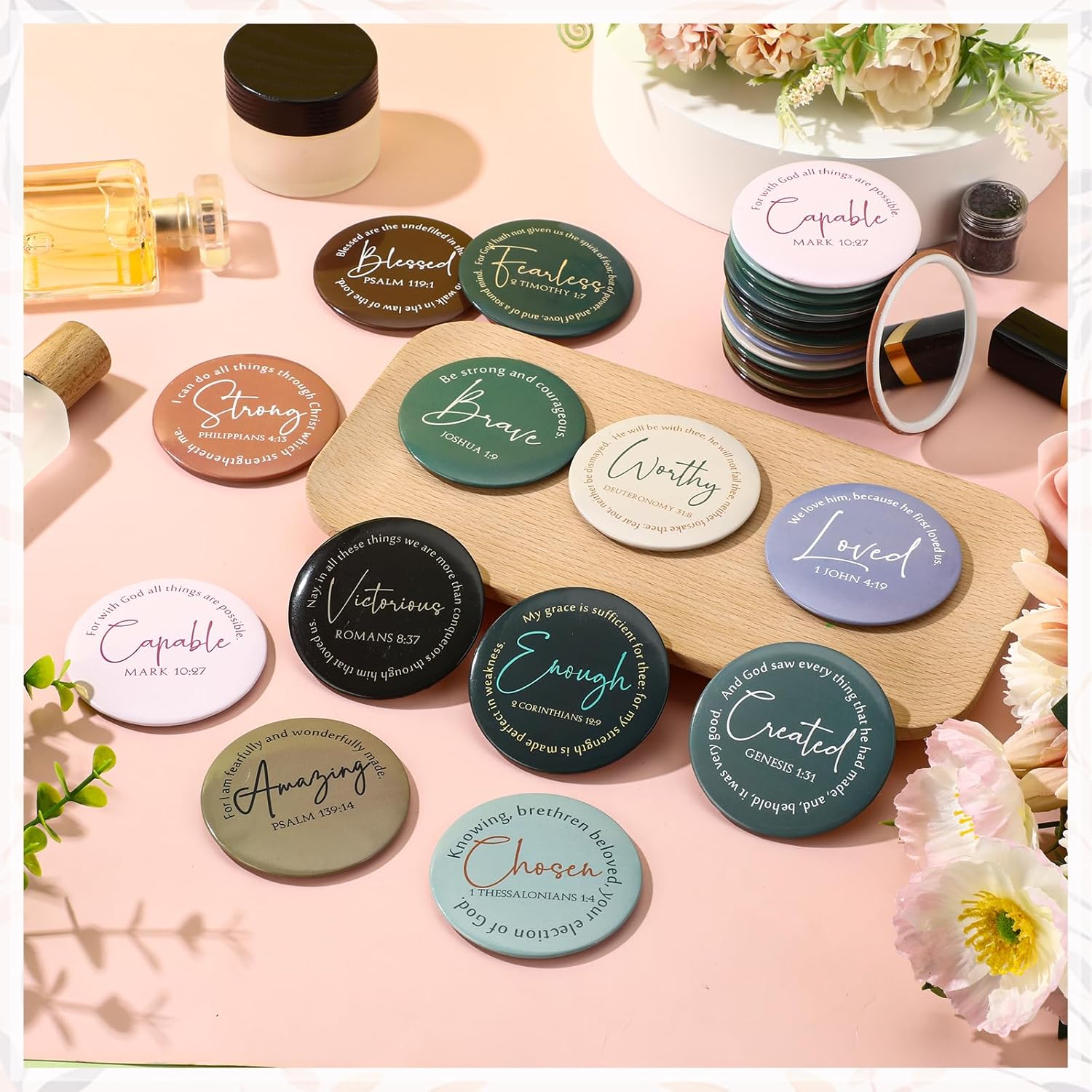 Geelin 120 Pcs Christian Easter Gifts for Women Bulk Mini Compact Mirrors for Purse Bible Verse Scripture Portable Mirrors Thank You Gift for Mothers Day History Month Sunday School Coworker (Retro)