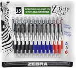 Zebra Z-Grip Flight Ballpoint Retractable Gel Pen avec porte stylo, Pack de 25