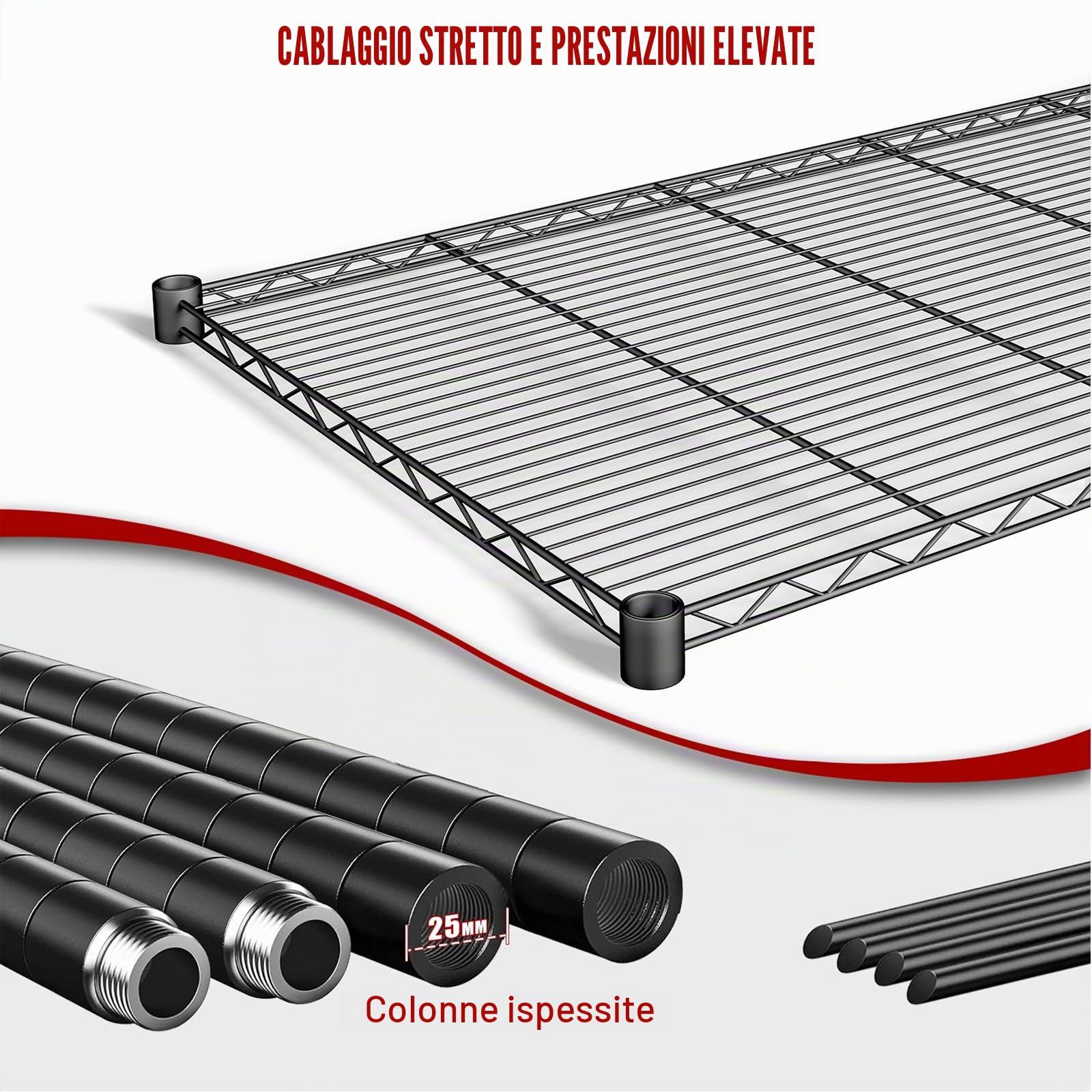 6 Ripiani Scaffale Metallo,Scaffalatura Mobile con Ruote e Piedini Regolabili,Scaffalature Verticali Adatte a Cucine, Garage e Dispense,Scaffali Garage Capacità di carico 1700 kg,118 × 46 × 204 cm