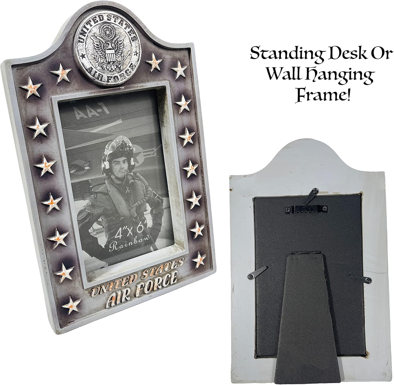 Urbalabs USA Flag Military Air Force 4x6 Stars and Stripes Hero Decor Service Member Our Hero Picture Frame Gifts Patriotic Picture Frame Decor Photo Frame Wall Hanging or Standing 4x6 Picture Frames United States US Flag Military Picture Box