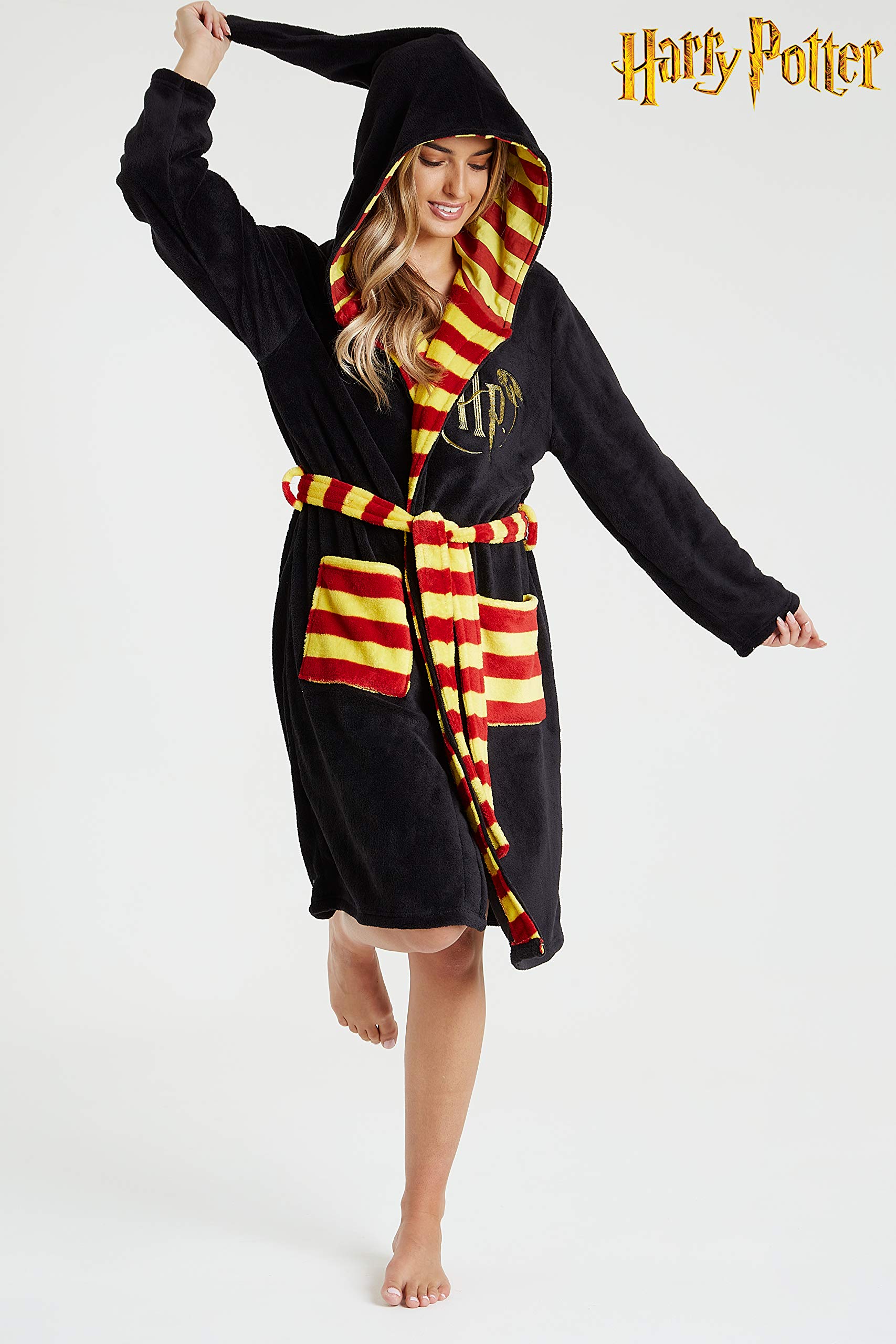 Harry Potter Bademantel Damen mit Kapuze, Kuschelig Morgenmantel Unisex, Hogwarts Geschenke für Herren, Damen und Jugendliche, Nachtwäsche aus Weichem Fleece