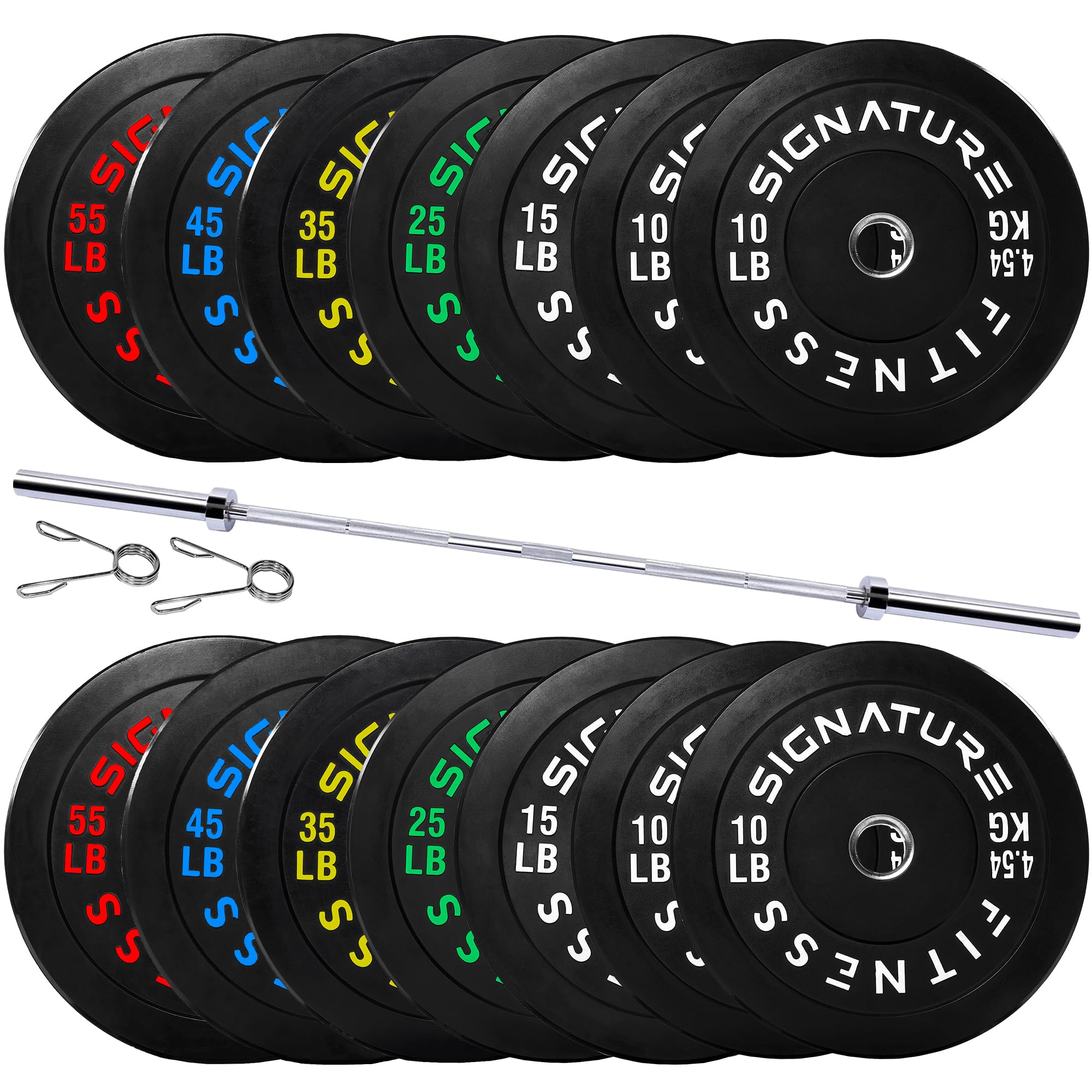 Photo 1 of ***PARTIAL SET - PRICE ADJUSTED*** Fitvids 2-Inch Olympic Rubber Weight Plates Set with 7ft Bar, Bumper Plates Set with Barbell for Strength Training, 390 Lbs Set, Color