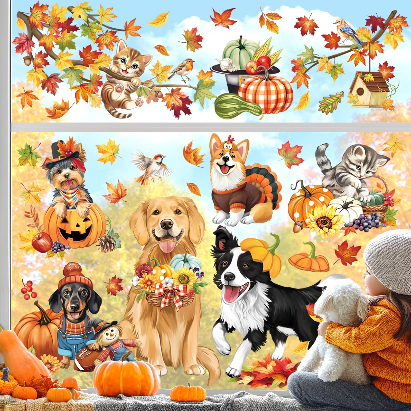 Autumn　オータム　ステッカー Amazon.com: decalmile Autumn Leaf Thanksgiving Pumpkin Window