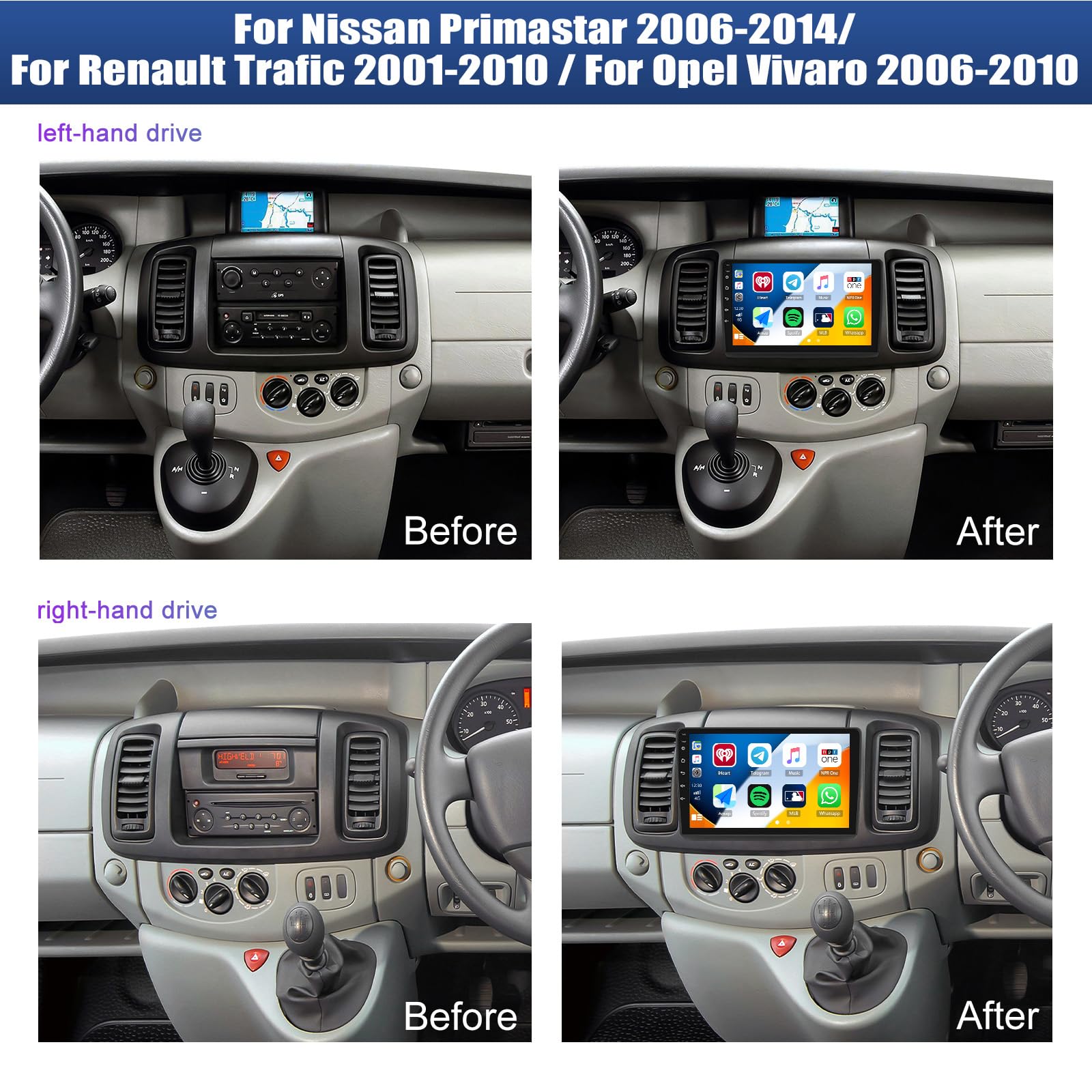 CAMECHO 2+64GB Android 13 Radio samochodowe do Renault Traffic Opel Vivaro Nissan Primastar z 10-calowym ekranem dotykowym, radio Bluetooth z bezprzewodowym odtwarzaczem CarPlay FM RDS GPS Wi-Fi