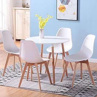 Uderkiny A Tavolo da Pranzo Rotondo e 4 sedie in Stile Nordico, Piano in MDF e sedie in Stile Nordico, Adatte per ristoranti cucine balconi uffici (Bianco 02)