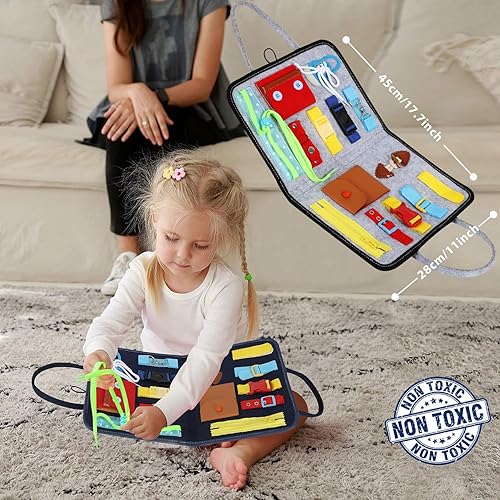 Miniatura 2 de Esjay Tablero Ocupado para Niños Pequeños, Tablero Sensorial para Habilidades Motoras Finas, Juguetes Montessori Actividades para Niños Pequeños de