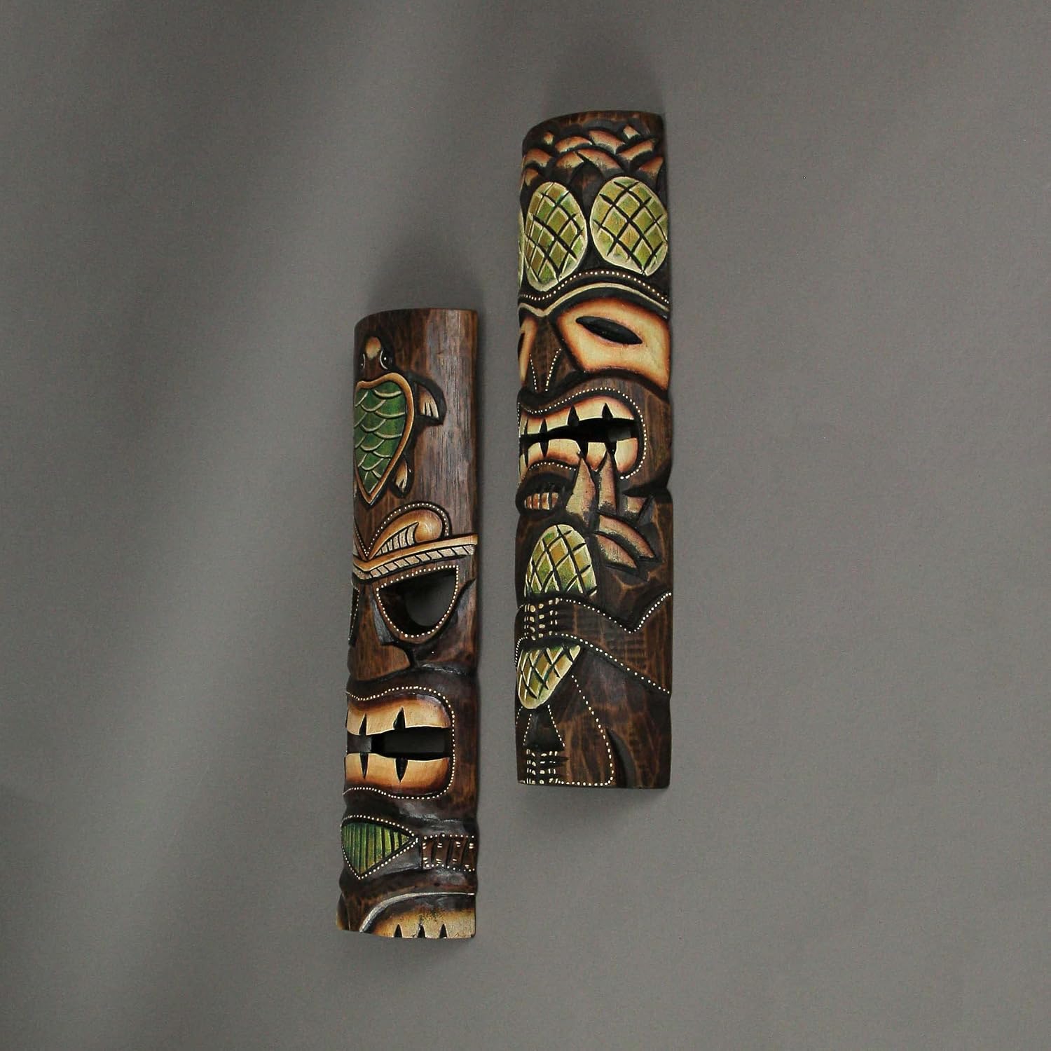 Hand Crafted Wooden Tiki Wall Masks 20 Inch Set of 2 Pineapple and Sea Turtle Designs,Multicolored,One Size