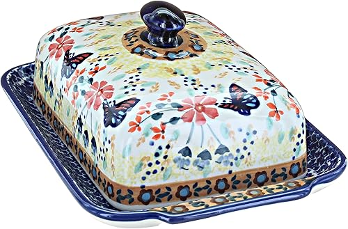 Blue Rose Polaco Cerámica Azul Mariposa Grande Mantequera