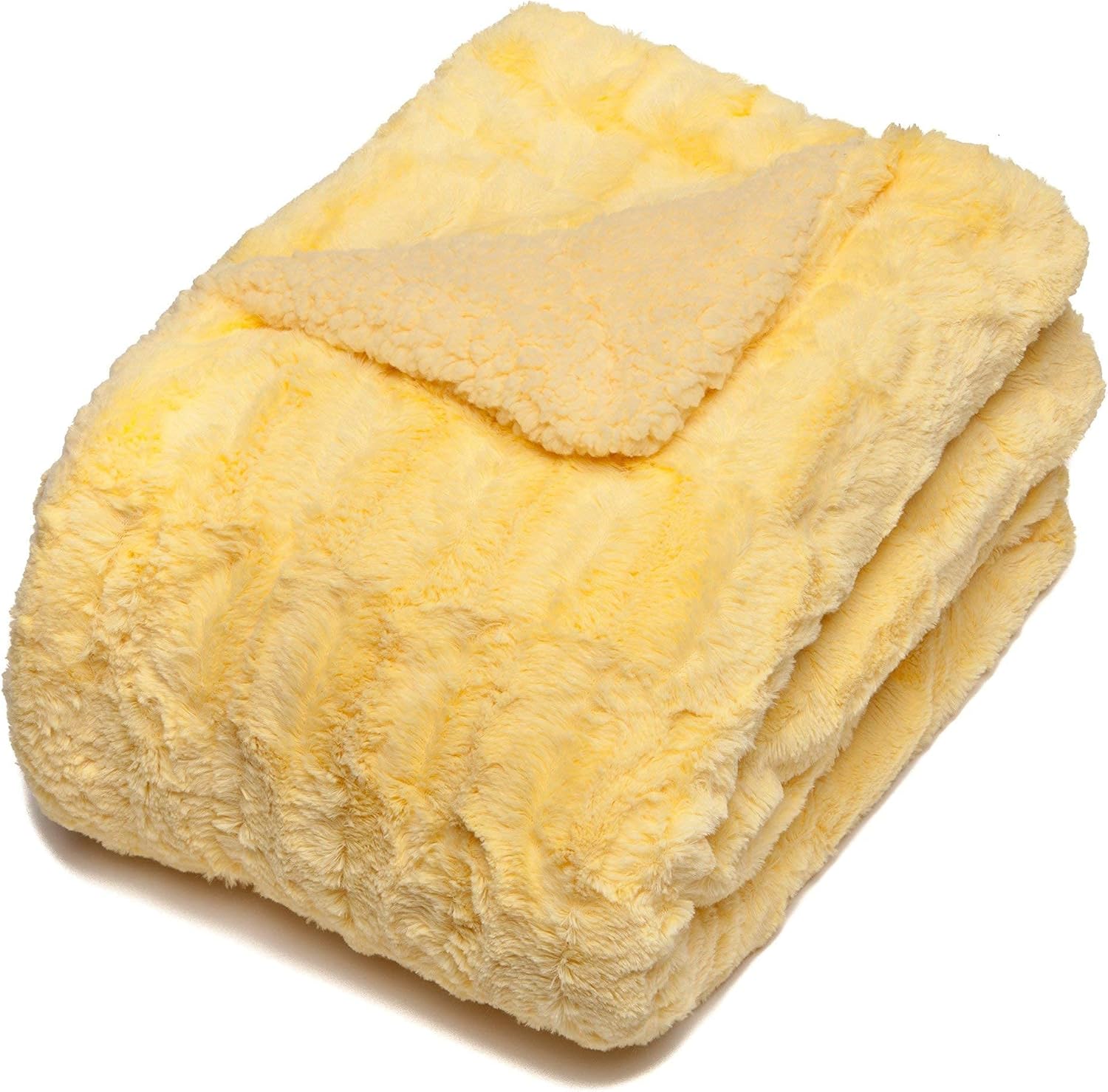 Chanasya Premium Embossed Faux Fur Throw Blanket - Super Soft, Lightweight Minky Blanket - 60" x 70” - Yellow