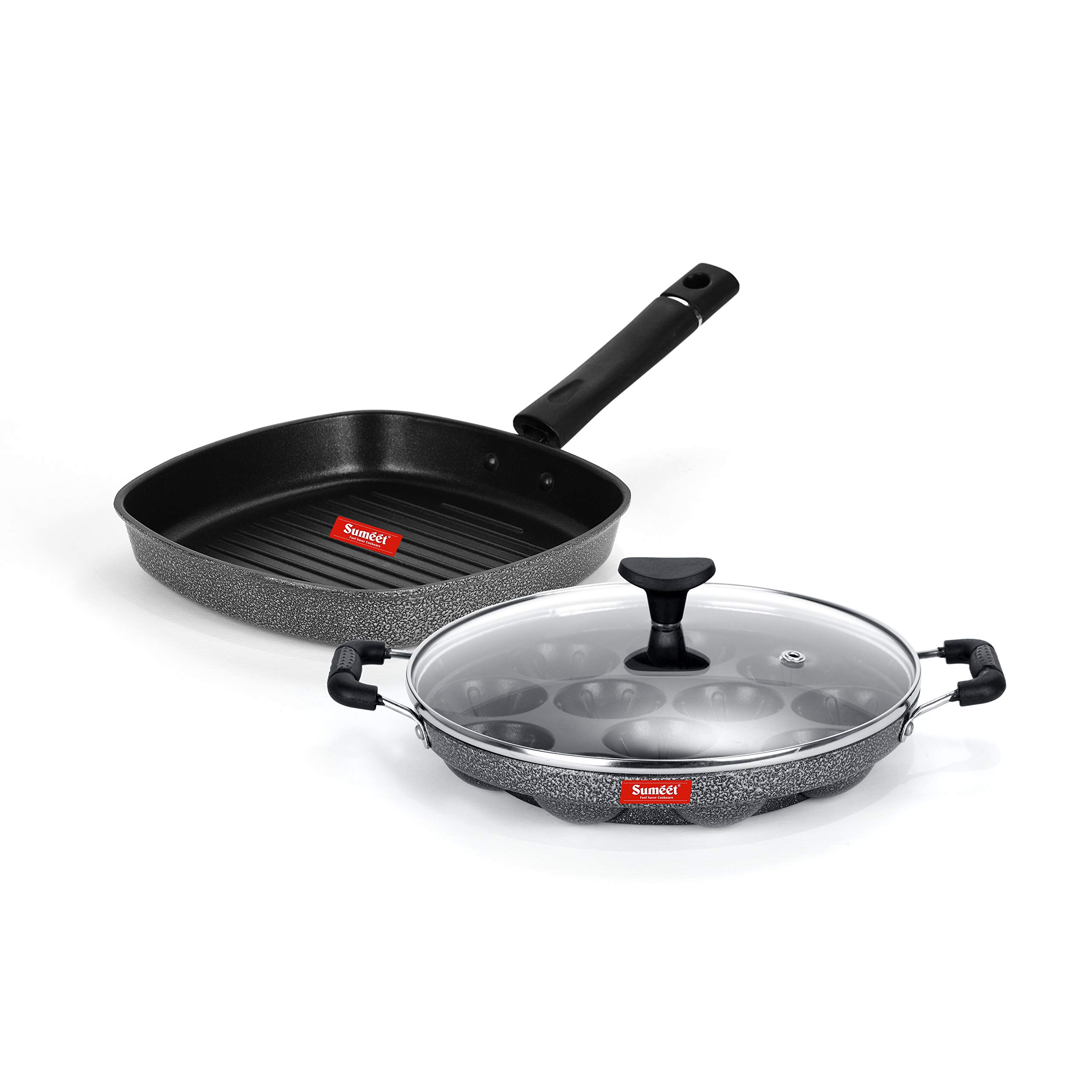 Sumeet NonStick Cookware Set (Appam Patra with Glass Lid - 12 Cavity Grill Pan-22cm Dia) - Image 7 thumbnail