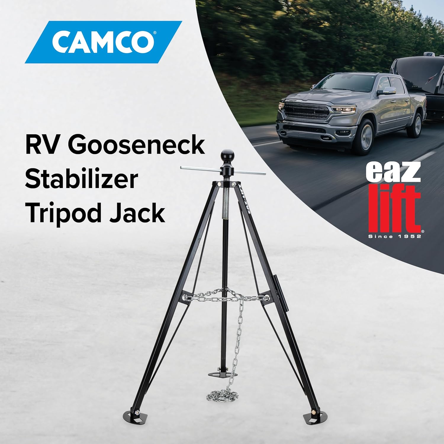 Camco Eaz-Lift 5th Wheel King Pin Tripod Stabilizer - Features Adjustable Height & 5,000 lb Certified Load Capacity - Heavy Duty RV Stabilizer - Folds for Easy RV Storage and Organization (48855)