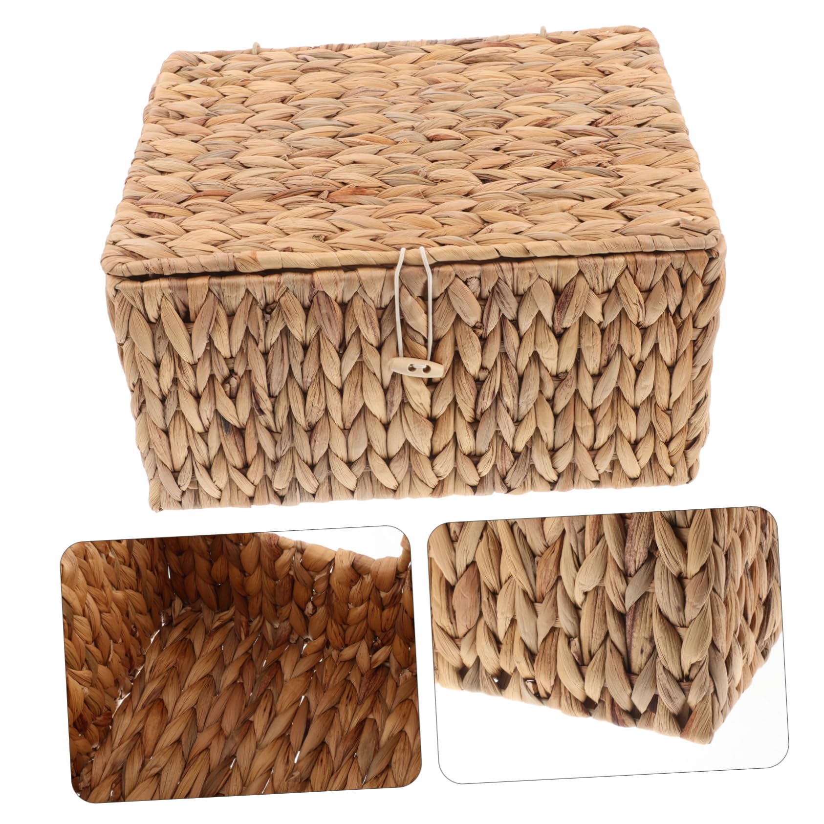 Cabilock Cesta de Almacenamiento Rectangular Tejida, Resistente, Multifuncional, con Tapa, Hogar
