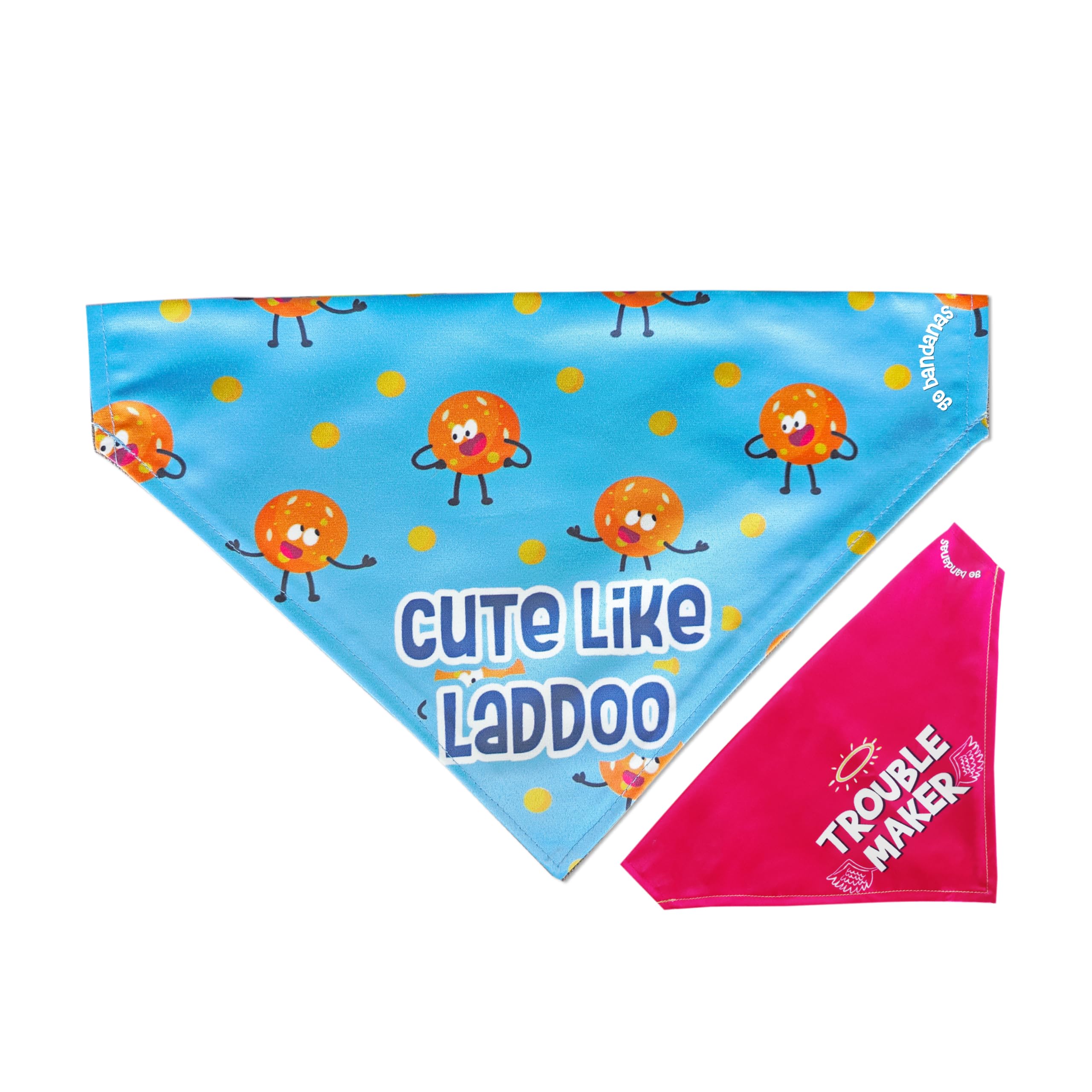Reversible Cute Like Laddoo (Blue) & Trouble Maker (Pink) Adjustable Diwali/Festive Bandana for Pet Dogs & Cats by Go Bandanas (L) (B0CL7LVQ7R) Amazon Price History, Amazon Price Tracker