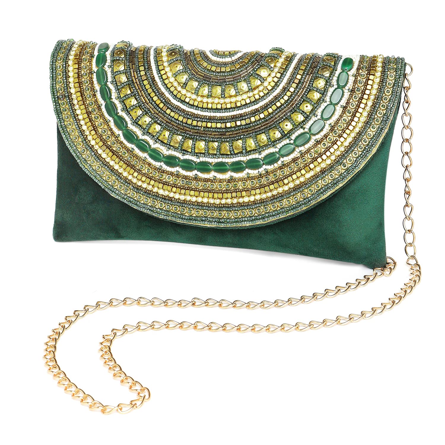 Green Clutch Purses for Women Handmade Evening Handbag Stylish Bridal Fashion Clutch Bag for Girls (C12GRN)-image-11