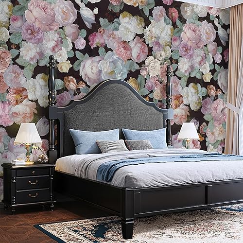 Miniatura 2 de Murales de pared florales morados para despegar y pegar, 148 pulgadas de ancho x 110 pulgadas de alto, papel tapiz de lujo extraíble de flores de