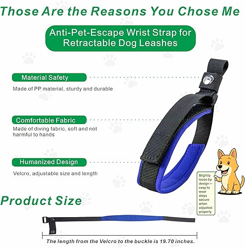 Miniatura 5 de Correa de muñeca para correa retráctil para perro, correa de seguridad ajustable con forro de neopreno suave y gancho bloqueable para control de