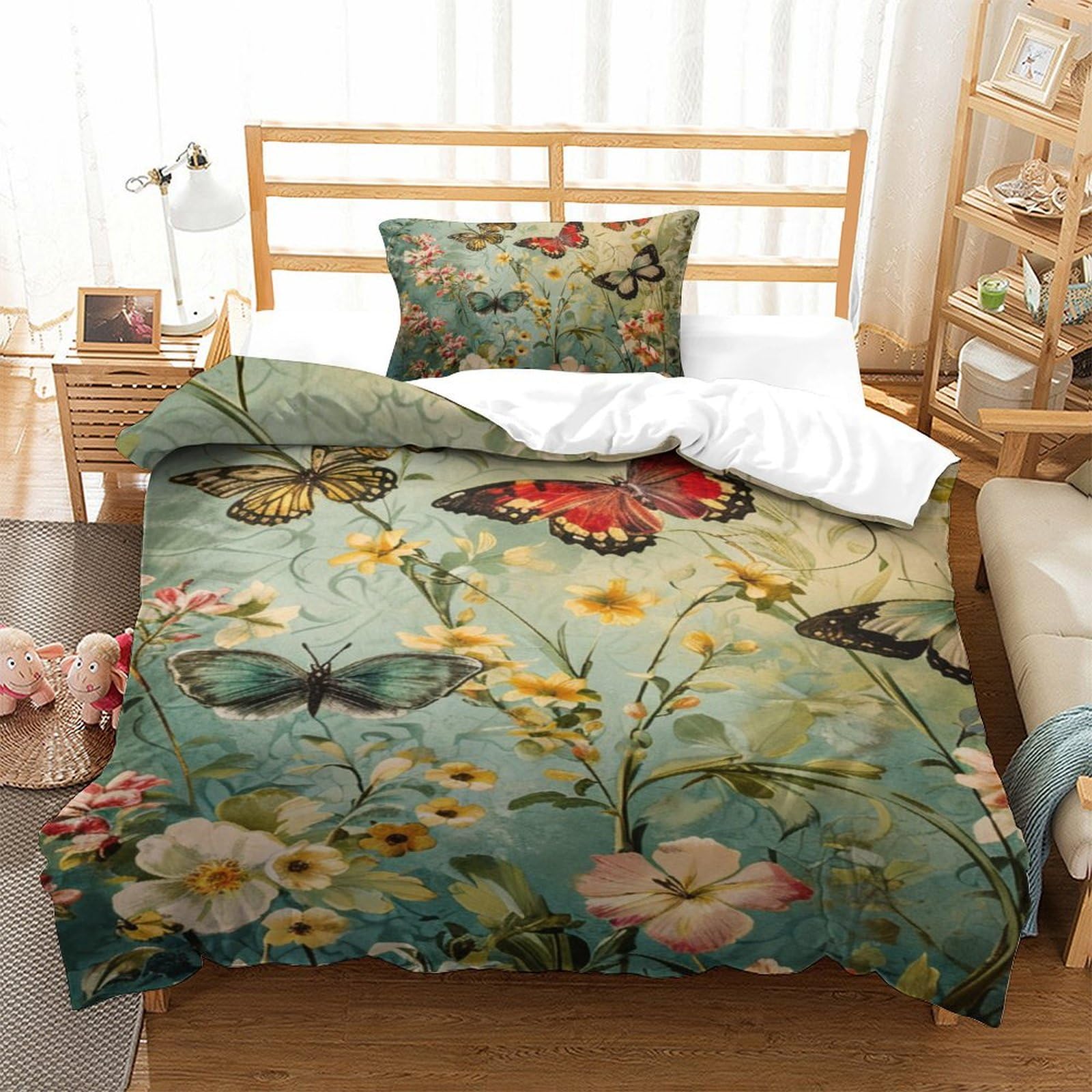 Housse de couette papillon zippée pour changer facilement le lit single en microfibre infroissable