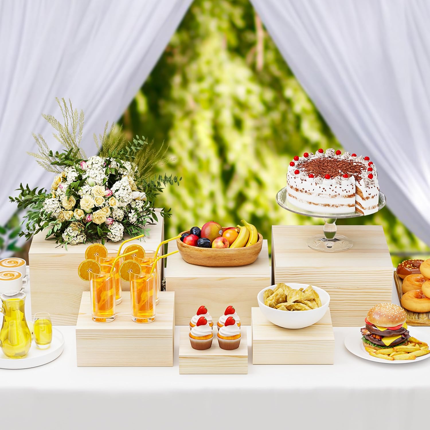 Wooden Display Risers,6PCS Jewelry and Accessories Risers for Jewelry Figurine 5in to 10in For Buffet Party Rustic Wood Cake & Cupcake Stands& Decor (Natural, 5IN to 10IN)