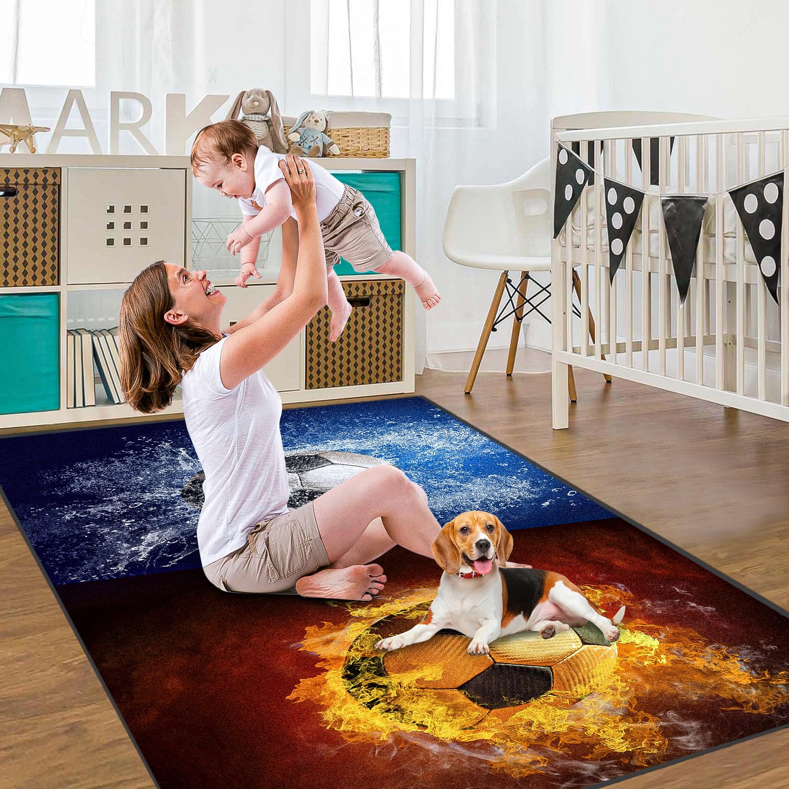 Dai Lufei Football Rug - Stadium Ice Fire Flames Printed Large Area Rug 3D Sports Field Floor Mat - 80 x 120 cm - Image 3