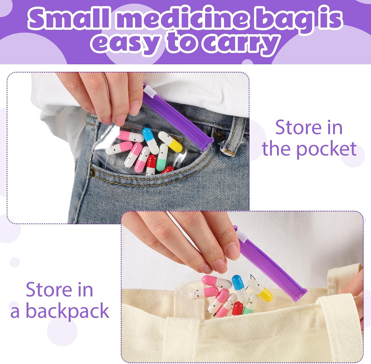 Sherr 70 Pcs Self Sealing Pill Bags Slide Lock Medicine Bags,Moon and Sun image 5