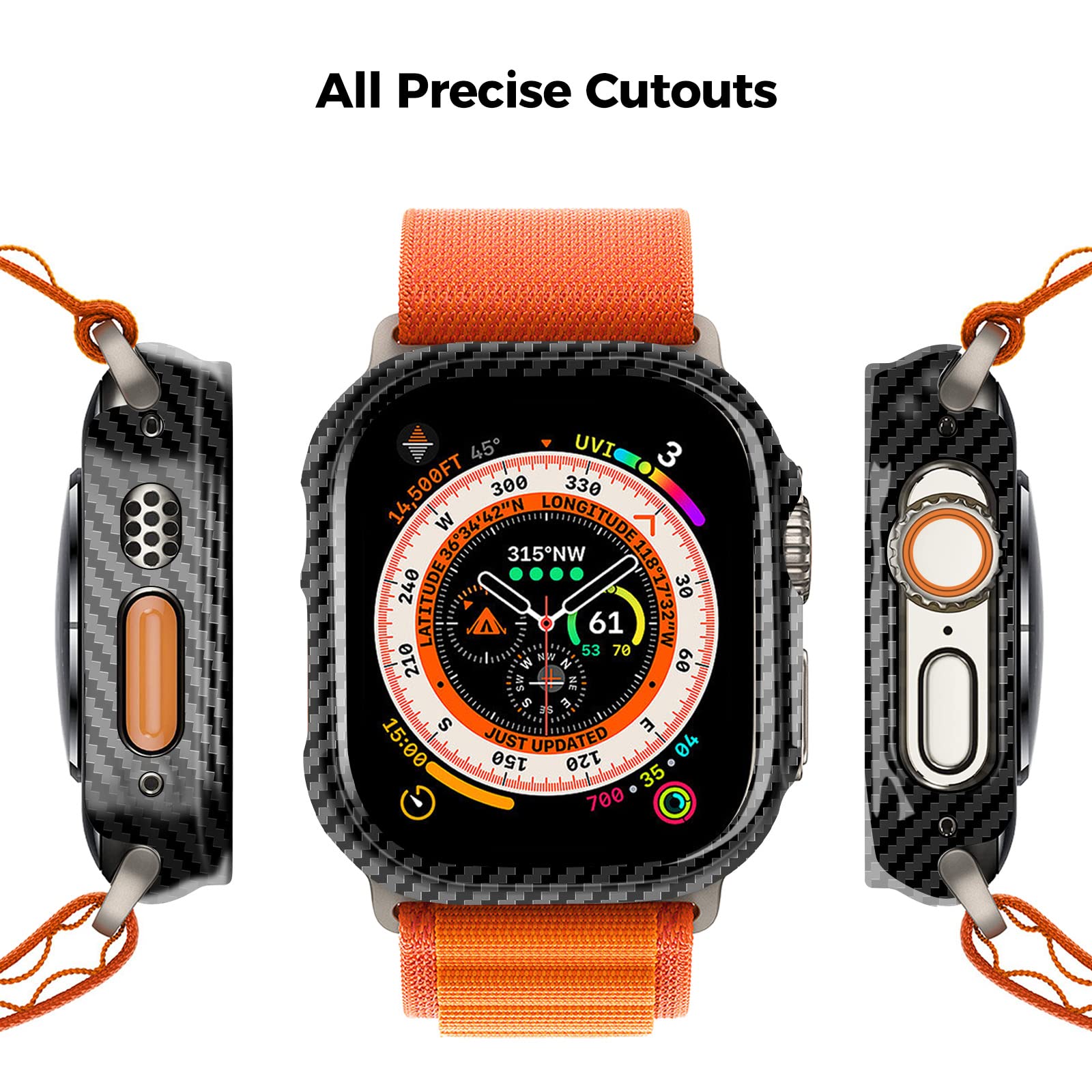 MONOCARBON Custodia in fibra di carbonio per Apple Watch Ultra (49 mm), ultra sottile, leggera, resistente, con pellicola proteggi schermo, per iWatch, colore: Nero lucido