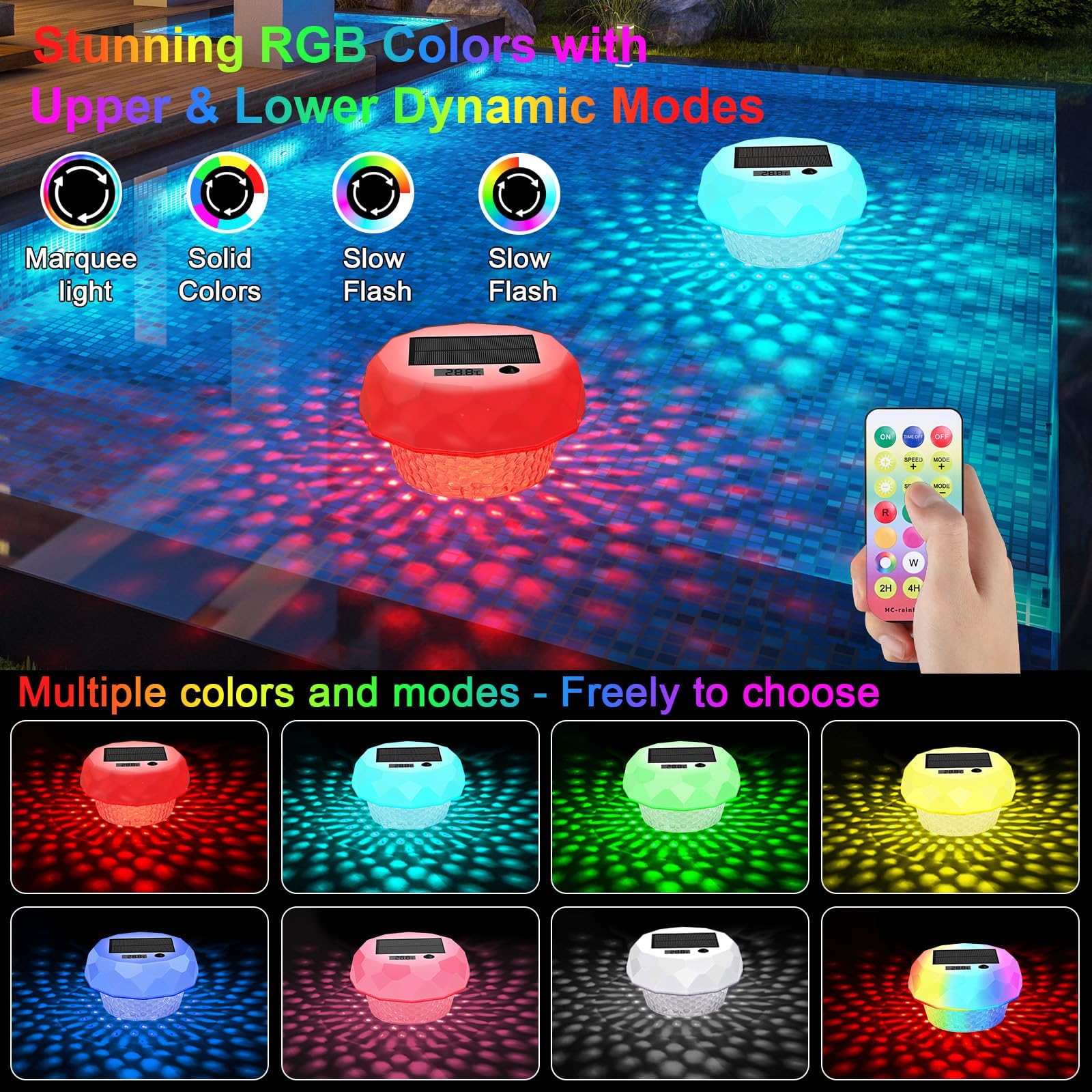 Luci Solari per Piscina con Termometro Digitale,Luci Galleggiante per Piscina Galleggianti Cambia Colore RGB con Telecomando Impermeabile IP68 per All'aperto Piscina Spa Festa Giardino