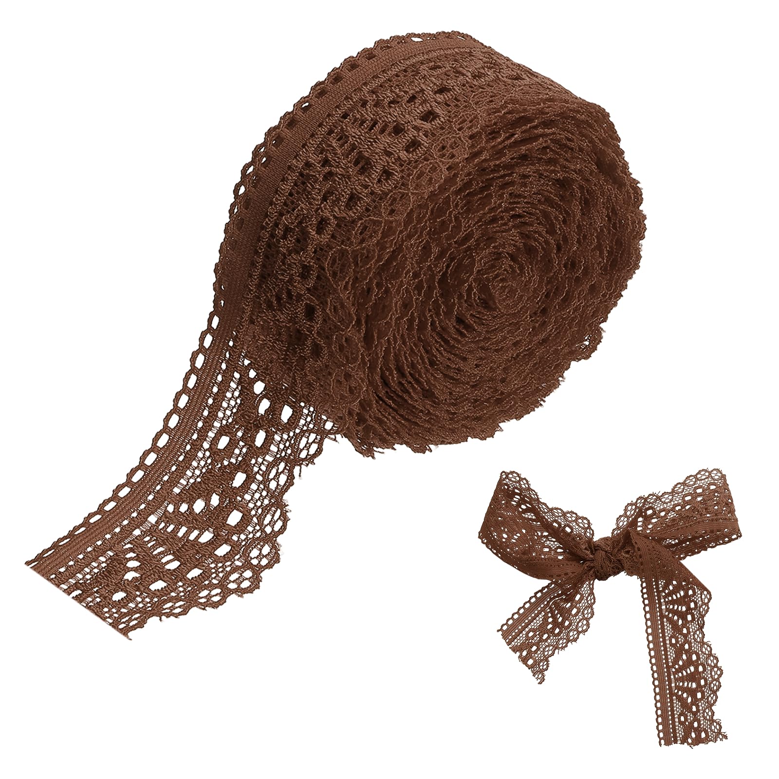 sourcing map Lace Trim, 5 Yards 1-1/2 Inch Vintage Lace Ribbons for DIY Sewing Craft Gift Package Decoration Wedding Headbands Coffee Brown