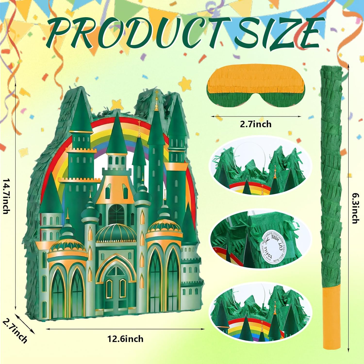 Wizard Themed Party Decorations Emerald Castle Piñata Rainbow with Blindfold and Bat for Witch Princess Theme Birthday Party Favors Supplies