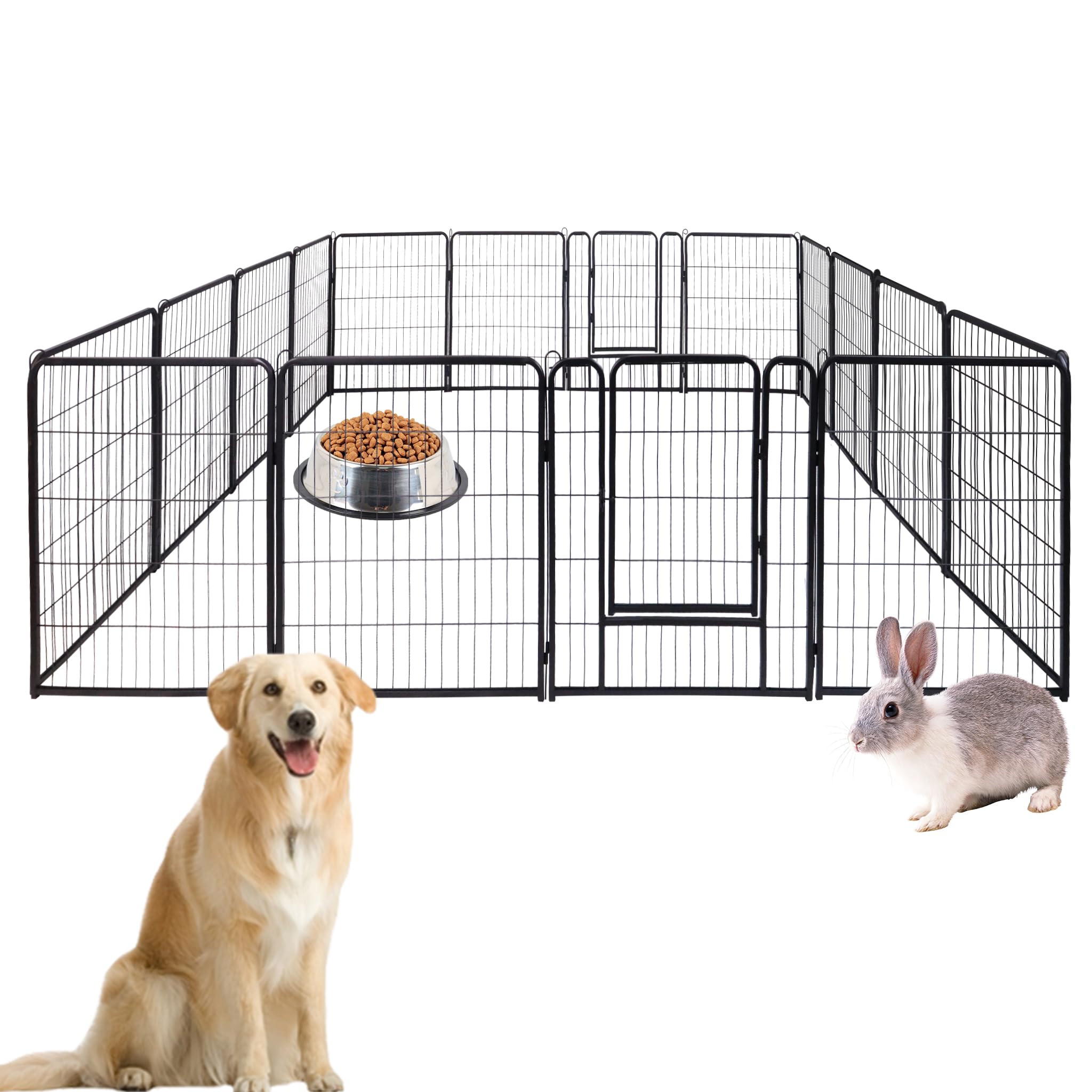 ACXIN Welpenauslauf Freigehege für Hund Faltbar 16 Gitter Tierlaufstall mit Tür 65x80cm Hundelaufstall Innen/Außenbereich, Mattschwarz